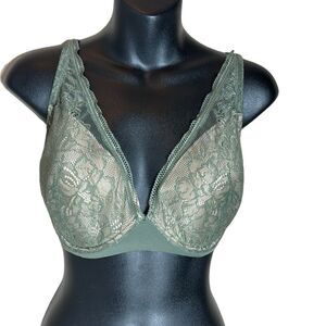 Thirdlove graphic lace plunge bra in fern green 32G brat